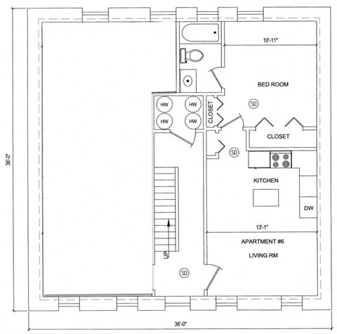 Floor plan for 2 beds, 1 bath