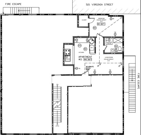 Floor plan for 1 bed, 1 bath