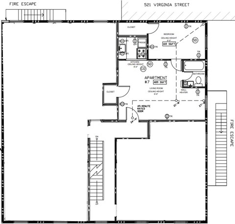 Floor plan for 1 bed, 1 bath