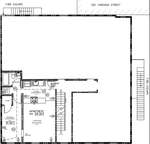 Floor plan for 1 bed, 1 bath