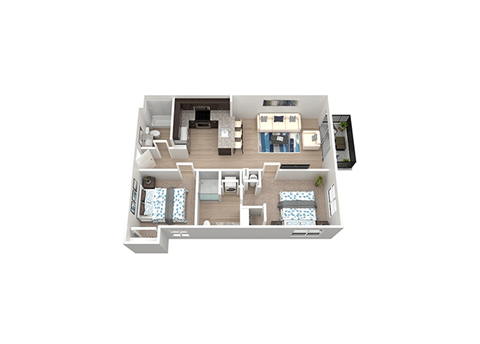 Floor plan for 2 beds, 2 baths, 975 sqft