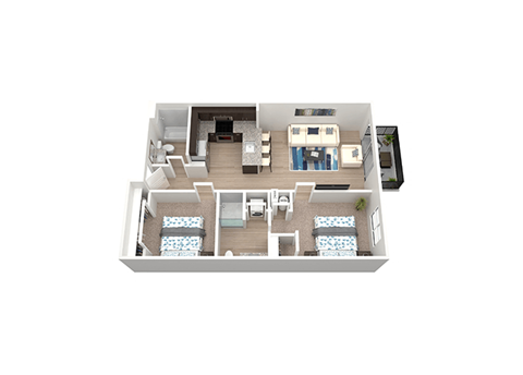 Floor plan for 2 beds, 2 baths, 975 sqft