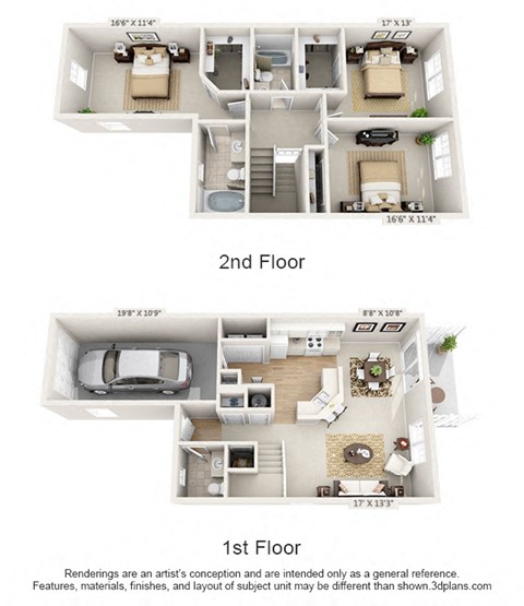 Floor plan for 3 beds, 2.5 baths, 1578 sqft