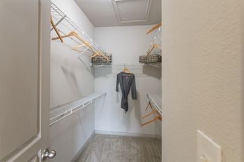 Generous walk-in closets with shelving