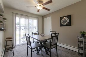 Mt. Healthy apartment for rent - This is a photo of the dining room in the 740 square foot 1 bedroom model apartment at Compton Lake Apartments in Mt. Healthy, OH.