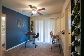Cincinnati apartment for rent - This is a photo of the dining area of the 550 square foot 1 bedroom, 1 bath, balcony floor plan model apartment at College Woods Apartments in Cincinnati, OH.