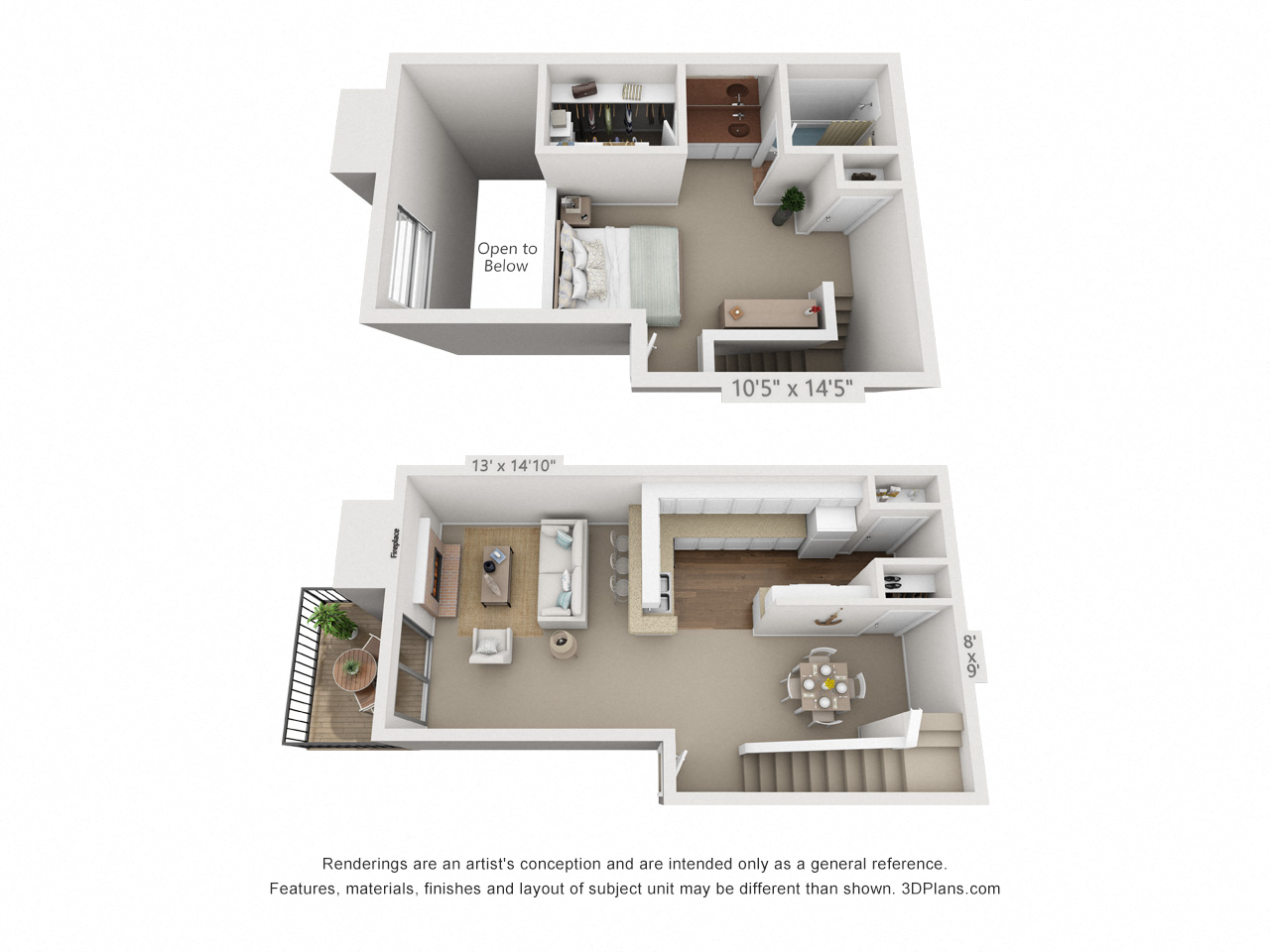 Floor plan for 1 bed, 1 bath, 717 sqft