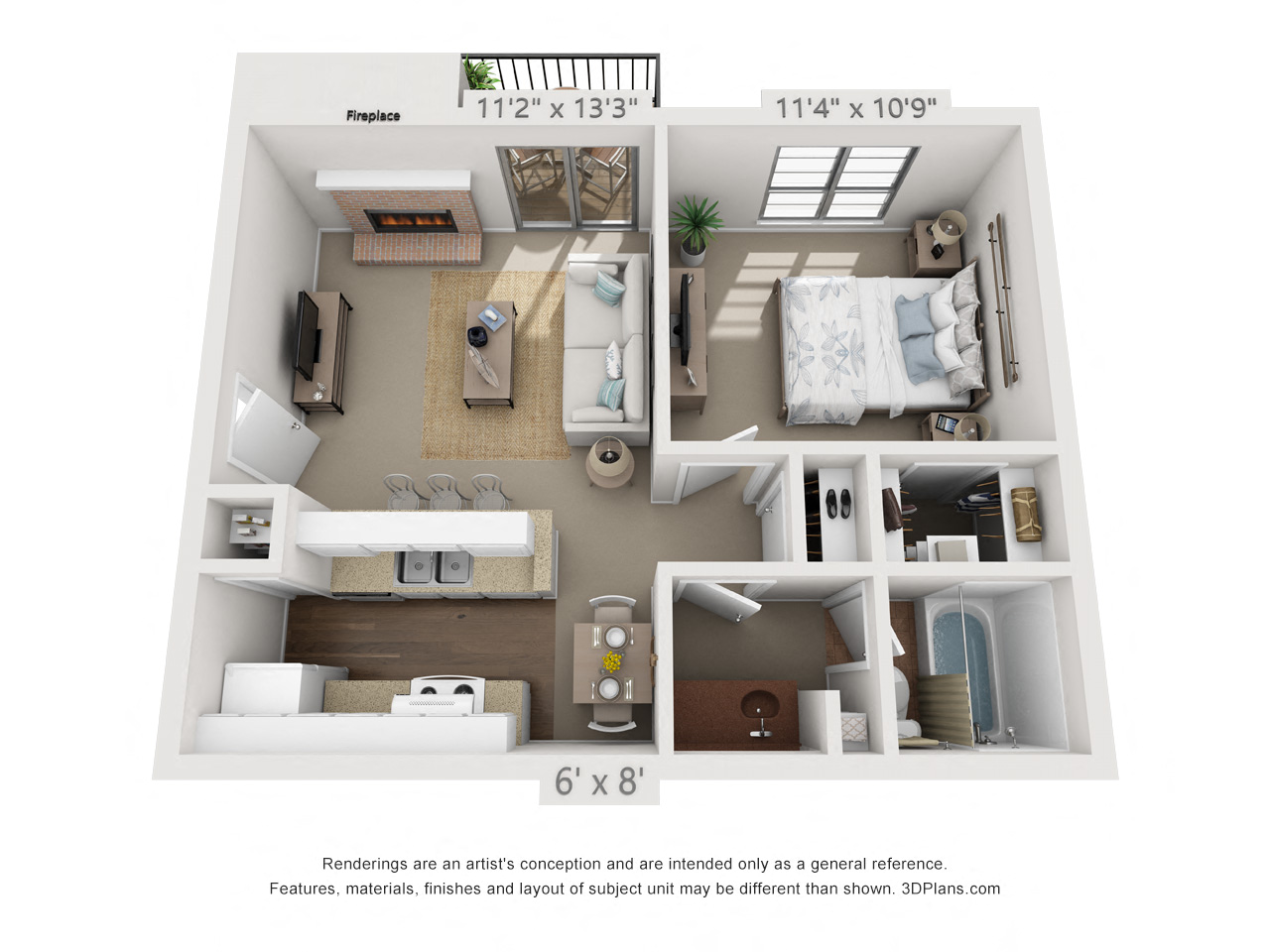 Floor plan for 1 bed, 1 bath, 550 sqft