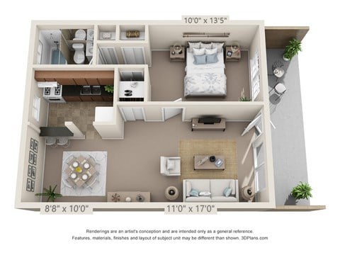 Floor plan for 1 bed, 1 bath, 550 sqft