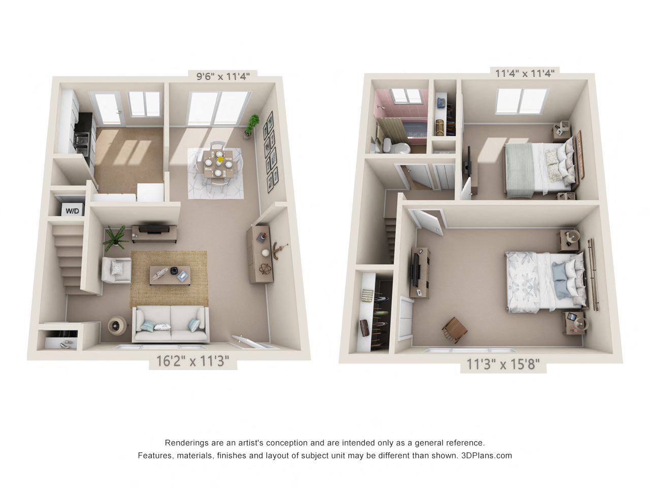 Floor plan for 2 beds, 1 bath, 1004 sqft