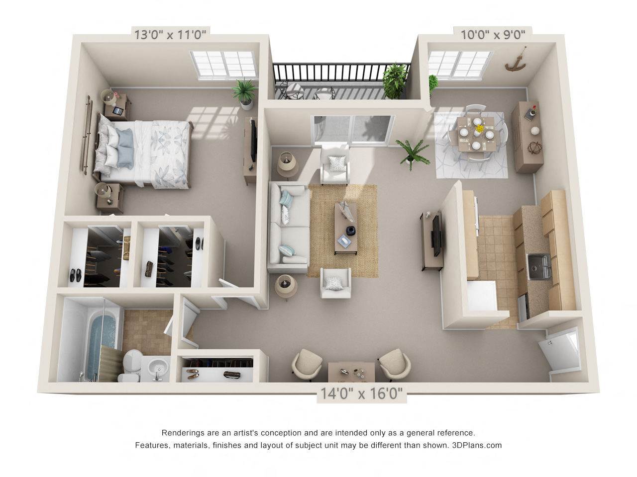 Floor plan for 1 bed, 1 bath, 850 sqft