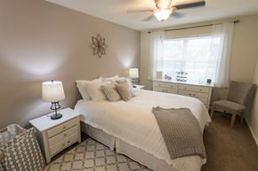 Mt. Healthy apartment for rent - This is a photo of the bedroom of the 1 bedroom, 631 square foot model apartment at Lake of the Woods Apartments in Cincinnati, OH.