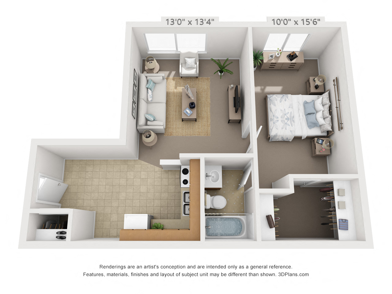 Floor plan for 1 bed, 1 bath, 545 sqft