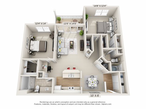 Floor plan for 2 beds, 2 baths, 1210 sqft