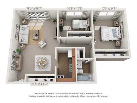 Floor plan for 2 beds, 1 bath, 750 sqft