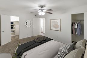 Dallas apartment for rent - This is a photo of the bedroom in the 640 square foot 1 bedroom apartment at The Summit at Midtown Apartments in Dallas, TX.