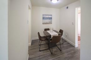 Dallas apartment for rent - This is a photo of the dining room in the 558 square foot 1 bedroom, 1 bath model apartment at The Summit at Midtown Apartments in Dallas, TX.