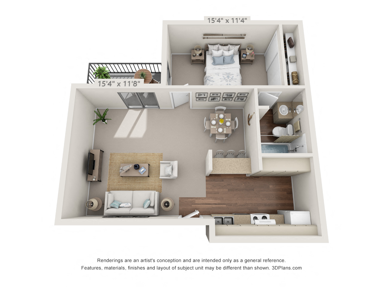 Floor plan for 1 bed, 1 bath, 554 sqft