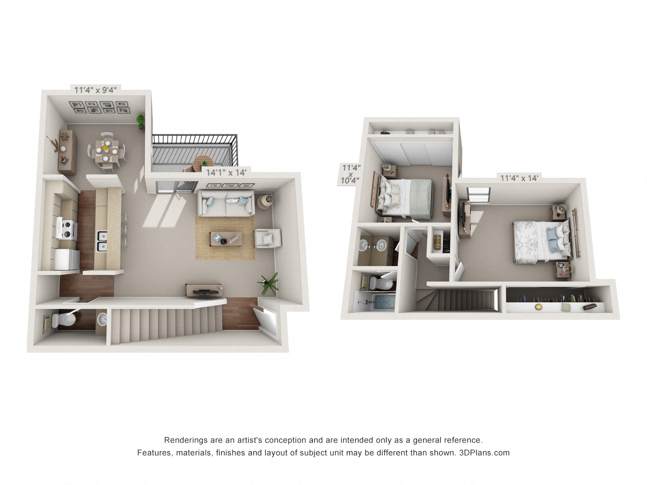 Floor plan for 2 beds, 1.5 baths, 1084 sqft