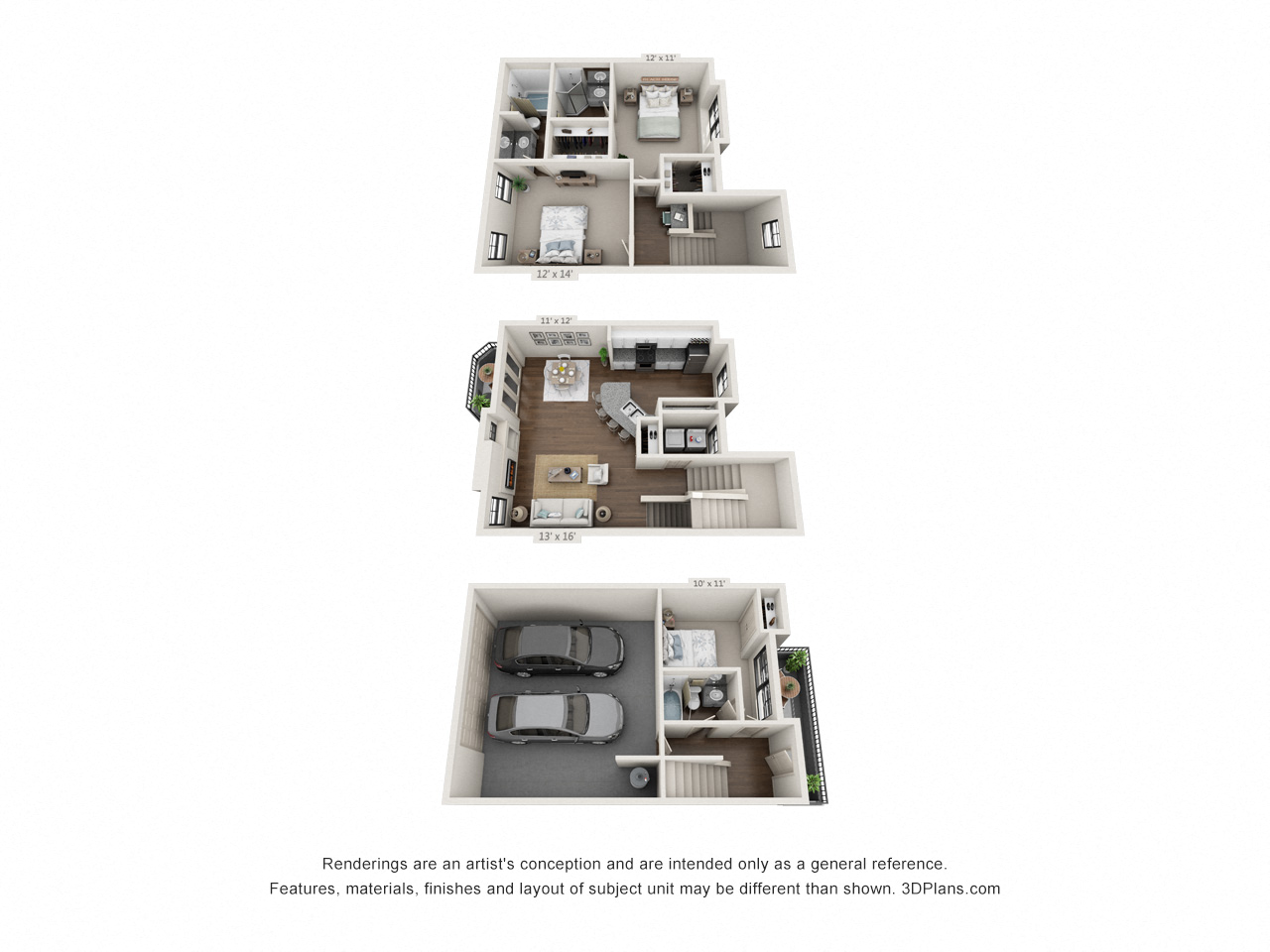 Floor plan for 3 beds, 3 baths, 1486 sqft
