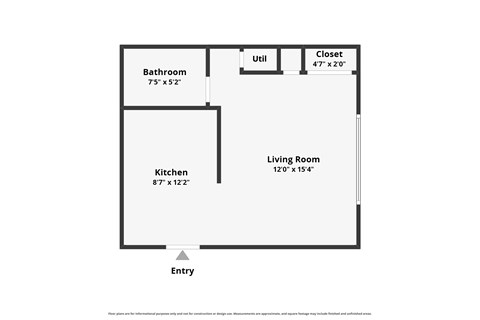 Floor plan for studio, 1 bath, 425 sqft