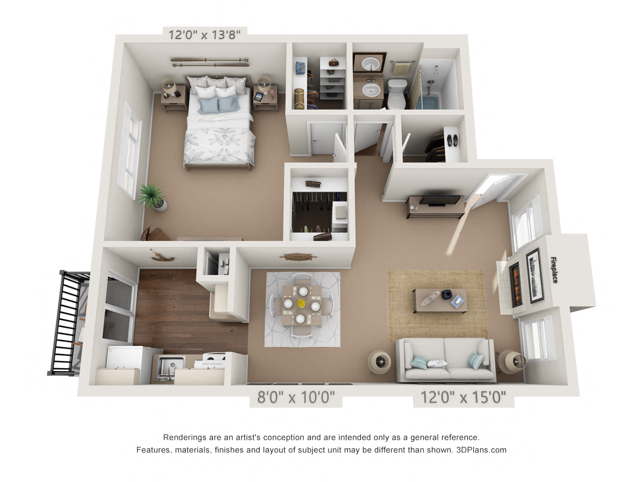 Floor plan for 1 bed, 1 bath, 751 sqft