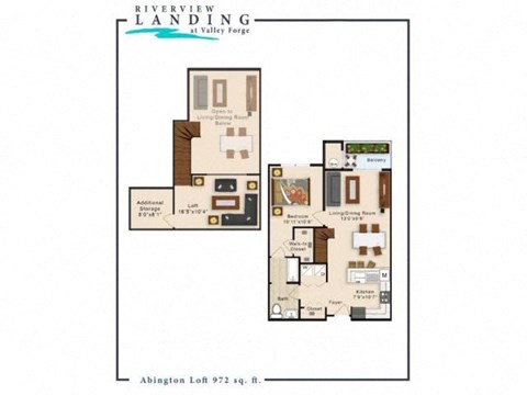 Floor plan for 1 bed, 1 bath, 972 sqft