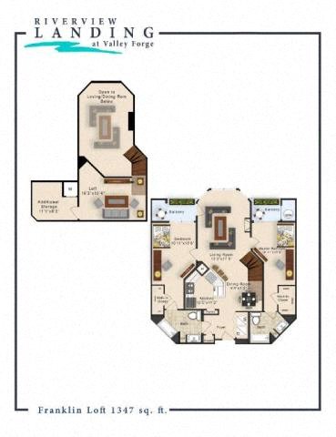Floor plan for 2 beds, 2 baths, 1356 sqft
