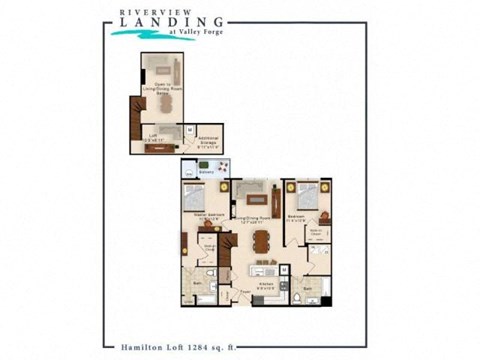 Floor plan for 2 beds, 2 baths, 1284 sqft