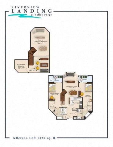 Floor plan for 2 beds, 2 baths, 1325 sqft