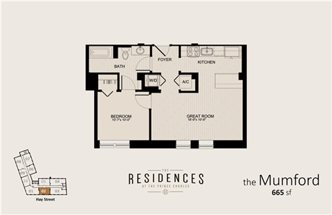 Floor plan for 1 bed, 1 bath, 747 sqft