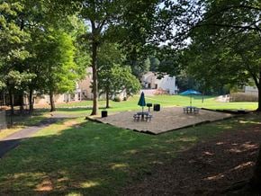 Raleigh townhouse for rent - A park with a playground and picnic tables.
