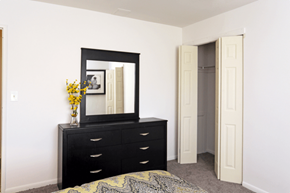 Lansdale apartment for rent - a bedroom with a dresser with a mirror and a closet