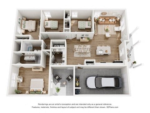 Floor plan for 4 beds, 2 baths, 1486 sqft