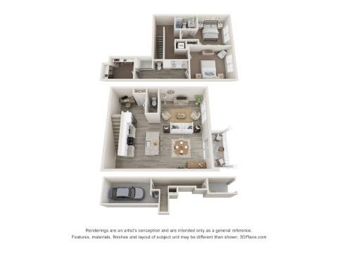 Floor plan for 2 beds, 2.5 baths, 1636 sqft