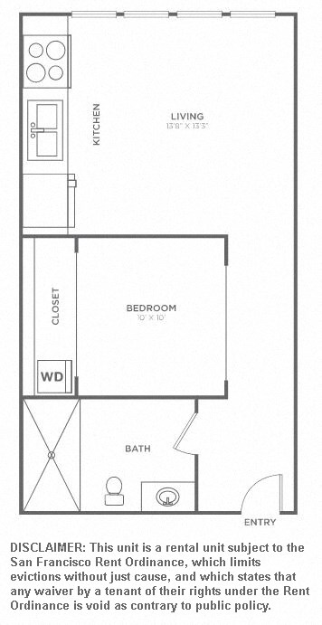 Floor plan for 1 bed, 1 bath, 528 sqft