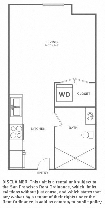 Floor plan for studio, 1 bath, 380 sqft