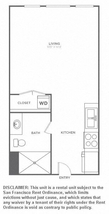 Floor plan for studio, 1 bath, 422 sqft