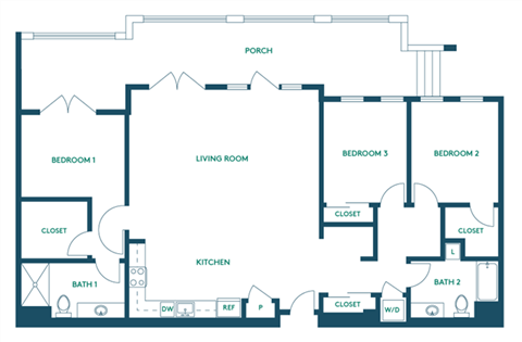 Floor plan for 3 beds, 2 baths, 1506 sqft