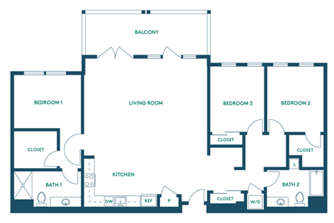 Floor plan for 3 beds, 2 baths, 1507 sqft