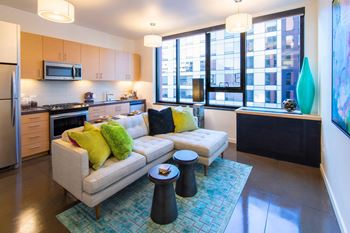 Expansive windows w/ city views
