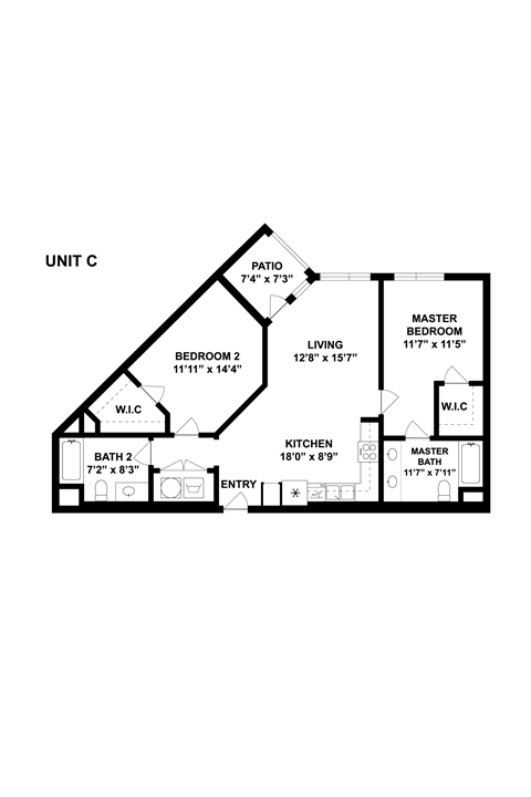 Floor plan for 2 beds, 2 baths, 1004 sqft