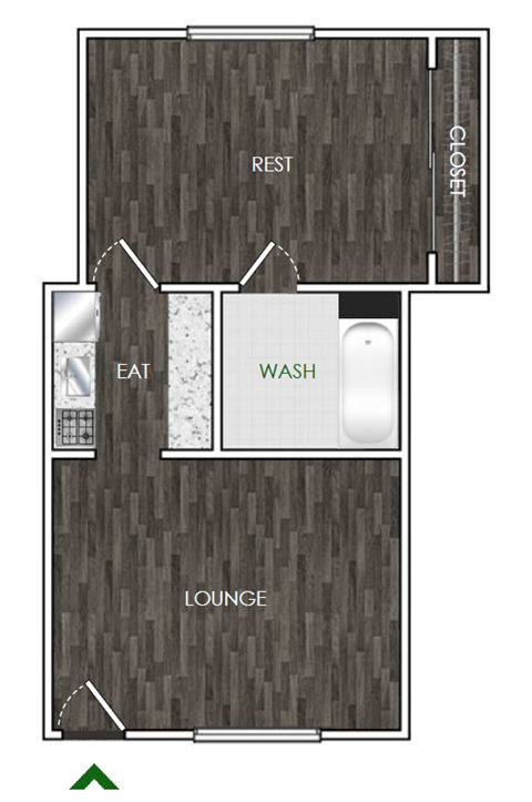 Floor plan for 1 bed, 1 bath, 500 sqft