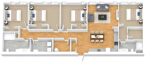 Floor plan for 4 beds, 2 baths, 1329 sqft