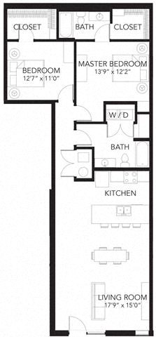 Floor plan for 2 beds, 2 baths, 1215 sqft