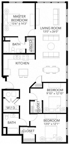 Floor plan for 3 beds, 2 baths, 1518 sqft
