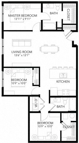 Floor plan for 3 beds, 2 baths, 1194 sqft