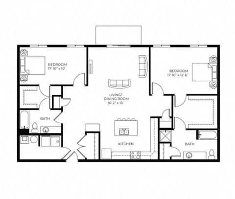 Floor plan for 2 beds, 2 baths, 1552 sqft