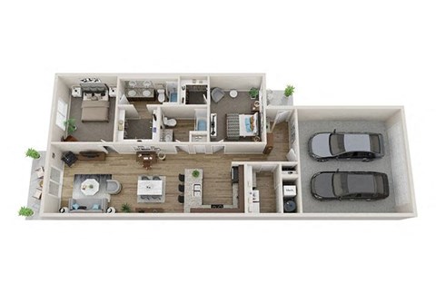 Floor plan for 2 beds, 2 baths, 1277 sqft