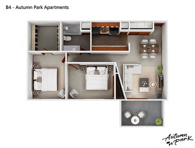 Floor plan for 2 beds, 1 bath, 904 sqft